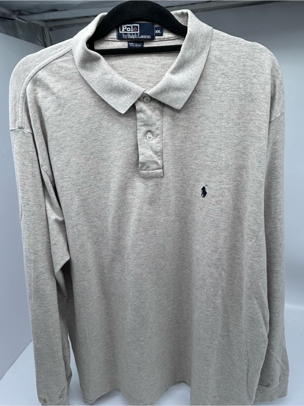 Vintage Polo Ralph Lauren Long Sleeve Polo - Light Beige with Black Logo 2XL